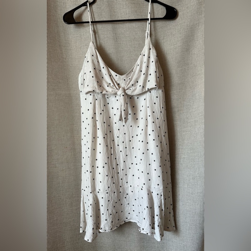 Aqua•tie front spaghetti strap mini dress•medium•rayon blend•black & white stars